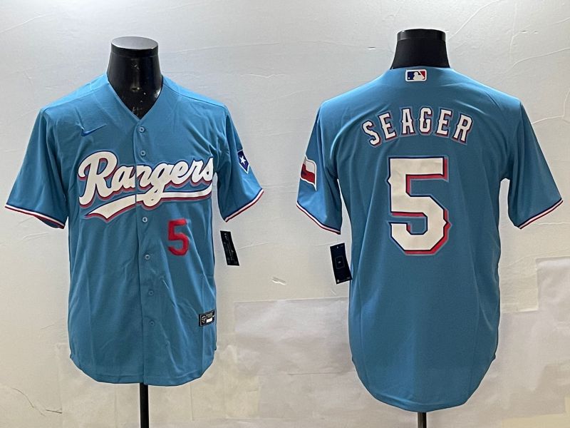 Men Texas Rangers #5 Seager Light Blue Game 2025 Nike MLB Jersey style 4